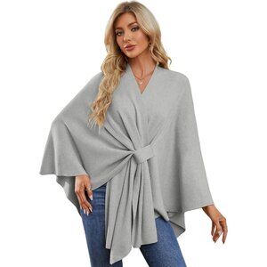 Women's Grey Elegant Open Poncho Sweater For Spring Fall Winter Shawl Wraps